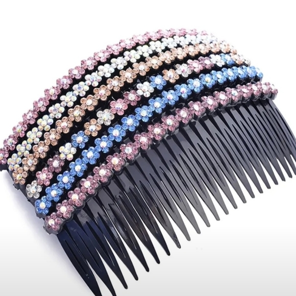 Beautiful 5pc Colorful Crystal Rhinestone Combs/ Hair Pins - Picture 11 of 11
